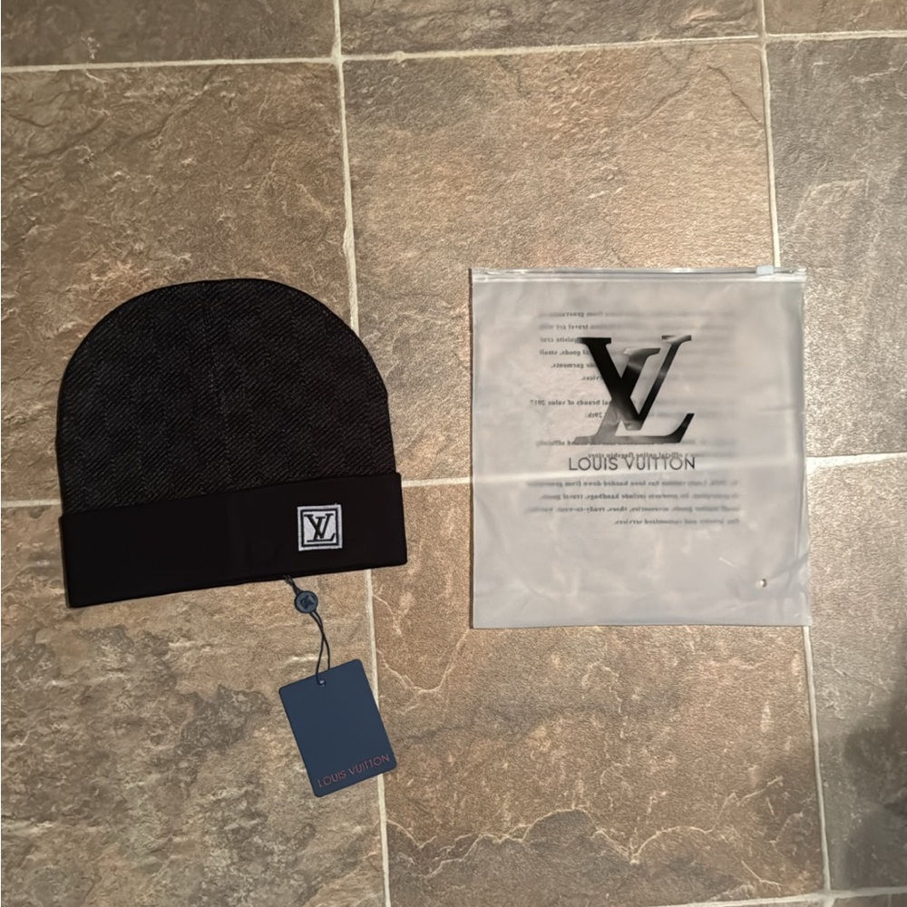 Louis Vuitton Dark Gray and black Beanie with Logo